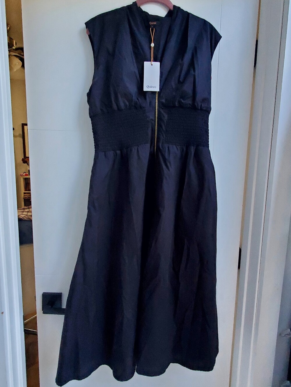Quince Women's 100% Organic Cotton Poplin Zip-Front Midi Dress, Large, Black - Picture 12 of 14
